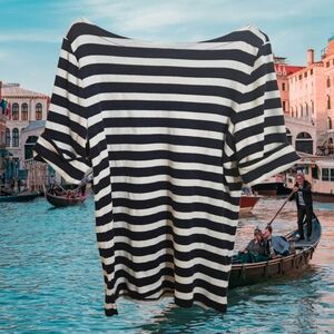 Lauren Ralph Lauren Navy and White Cuffed Sleeve Striped Tee Nautical Size XL